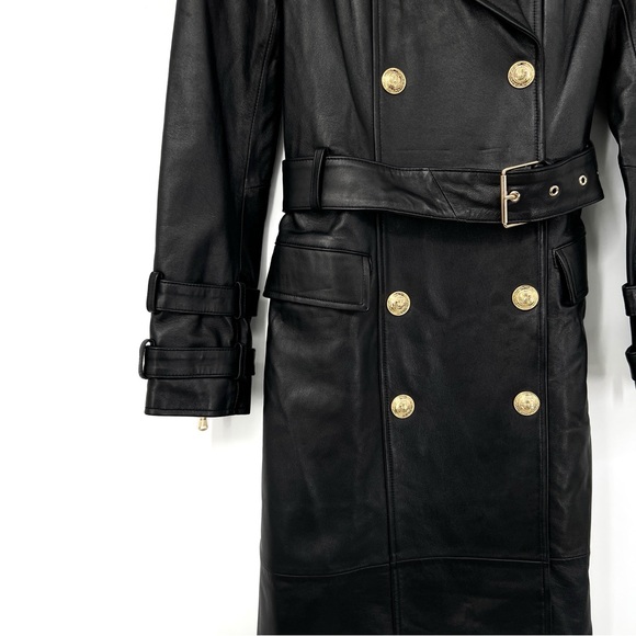 L'AGENCE NWT BLACK Celina Leather Black Double-Breasted Leather Coat XS - Picture 3 of 13